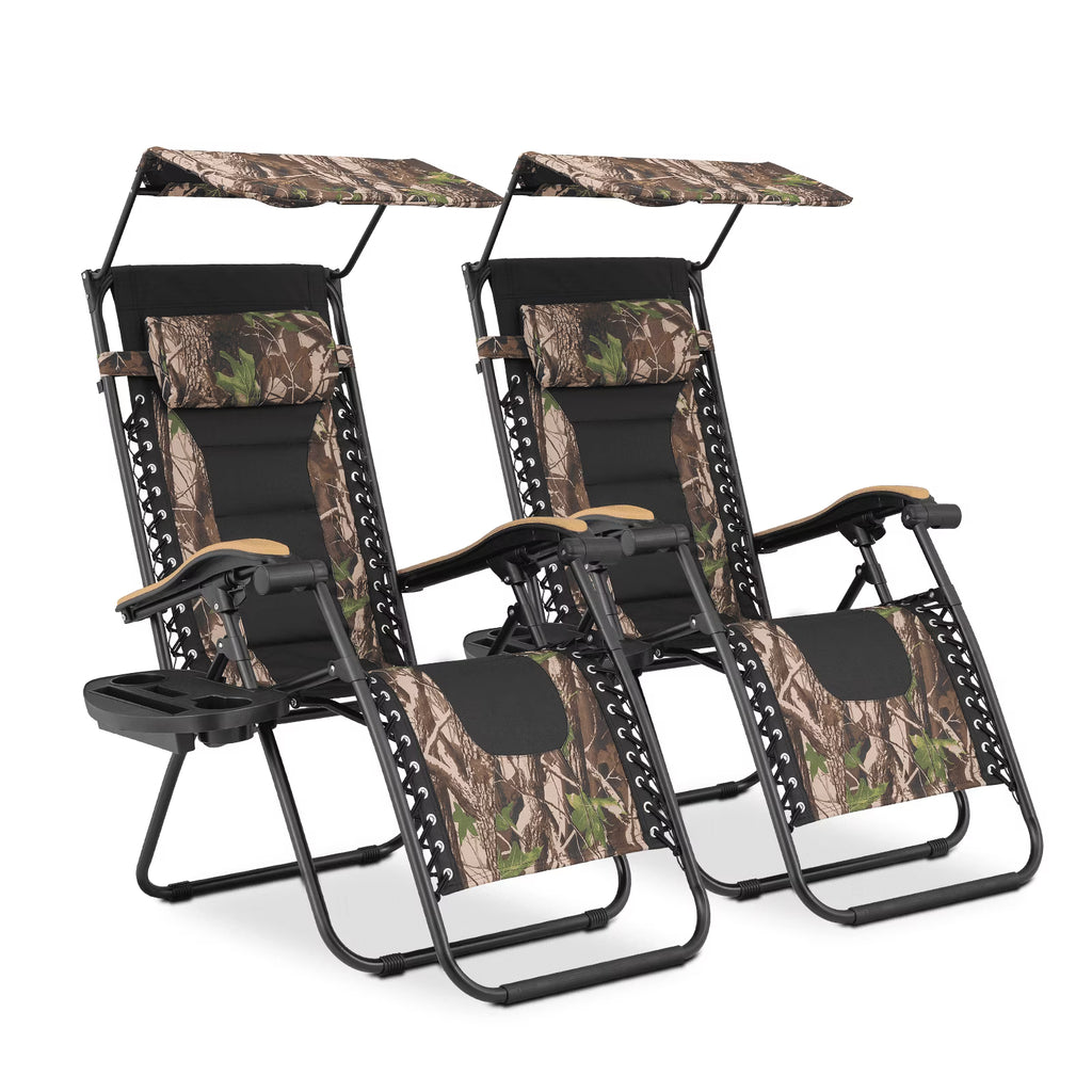 2026 NewMoNiBloom Zero Gravity Chairs Set of 2, Folding Outdoor Patio Beach Recliner with Canopy Shade & Headrest, Black