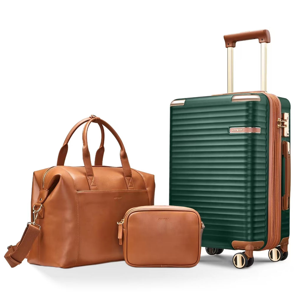 2026 NewJoyway 3-Piece Carry-On Luggage Set with Swivel TSA Lock and Leather Carry Bag