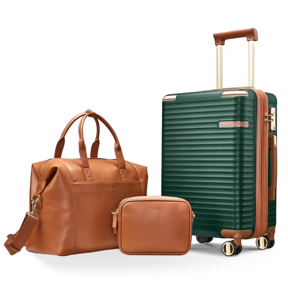 2026 NewJoyway 3-Piece Carry-On Luggage Set with Swivel TSA Lock and Leather Carry Bag