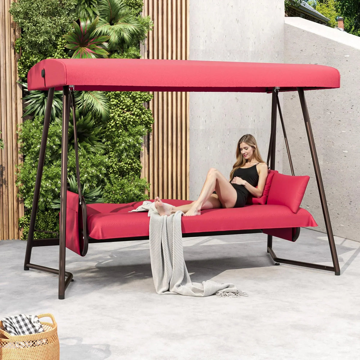 2026 NewTQKVIPI Oversized 4 Person Outdoor Porch Swing with Adjustable Backrest Canopy,2-in-1 Swing Bed 800 lbs Capacity,Patio Swing with Removable Cushions for Yard Garden Poolside Balcony