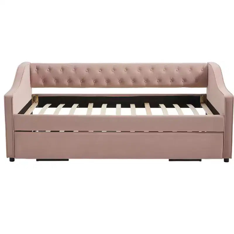 2026 Cama sofá Twin con cama nido, tapizada en terciopelo, puerto USB y bolsillos laterales - ModernLuxe