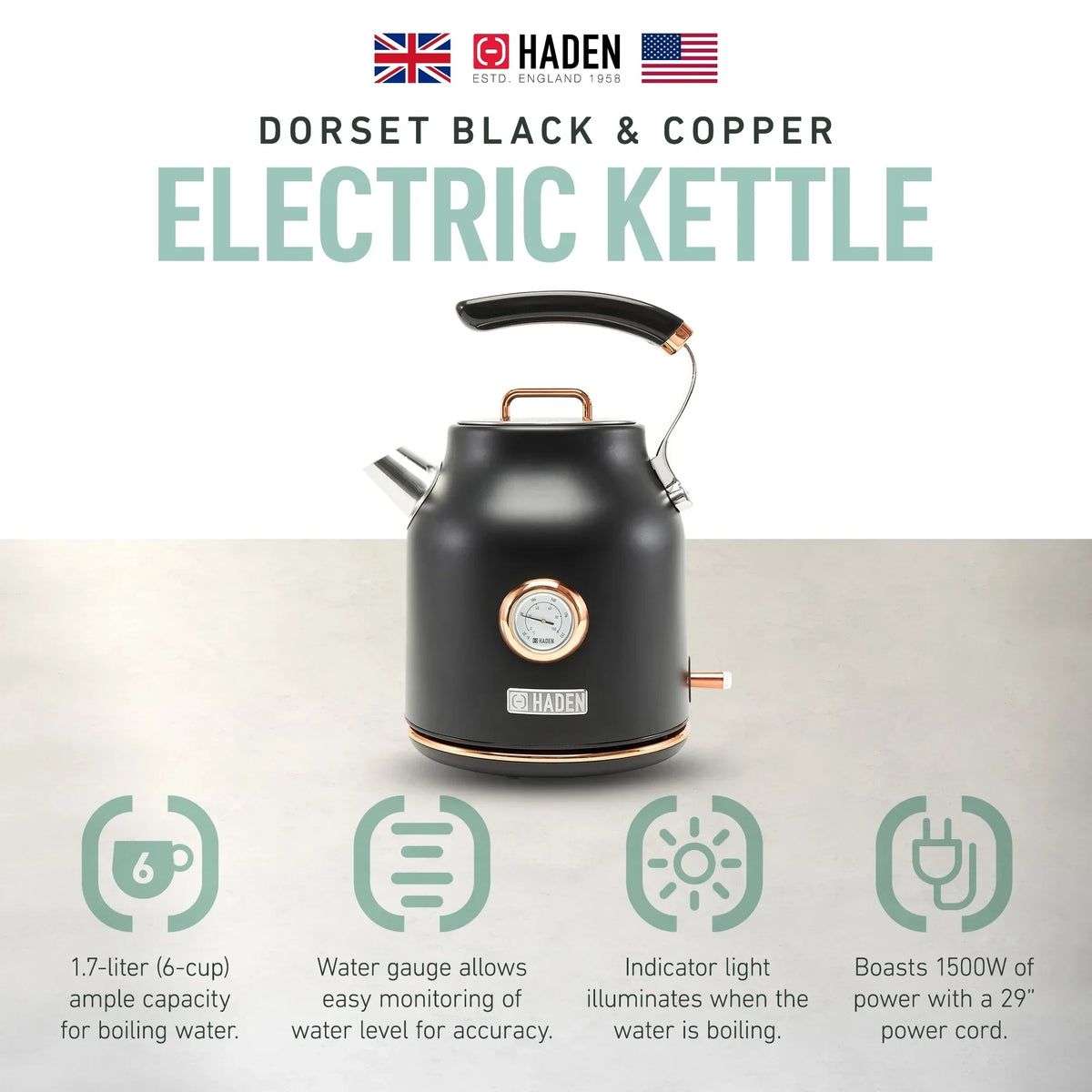 2026 NewHaden Dorset 1.7 Liter Electric Water Kettle with Base, Putty & Chrome