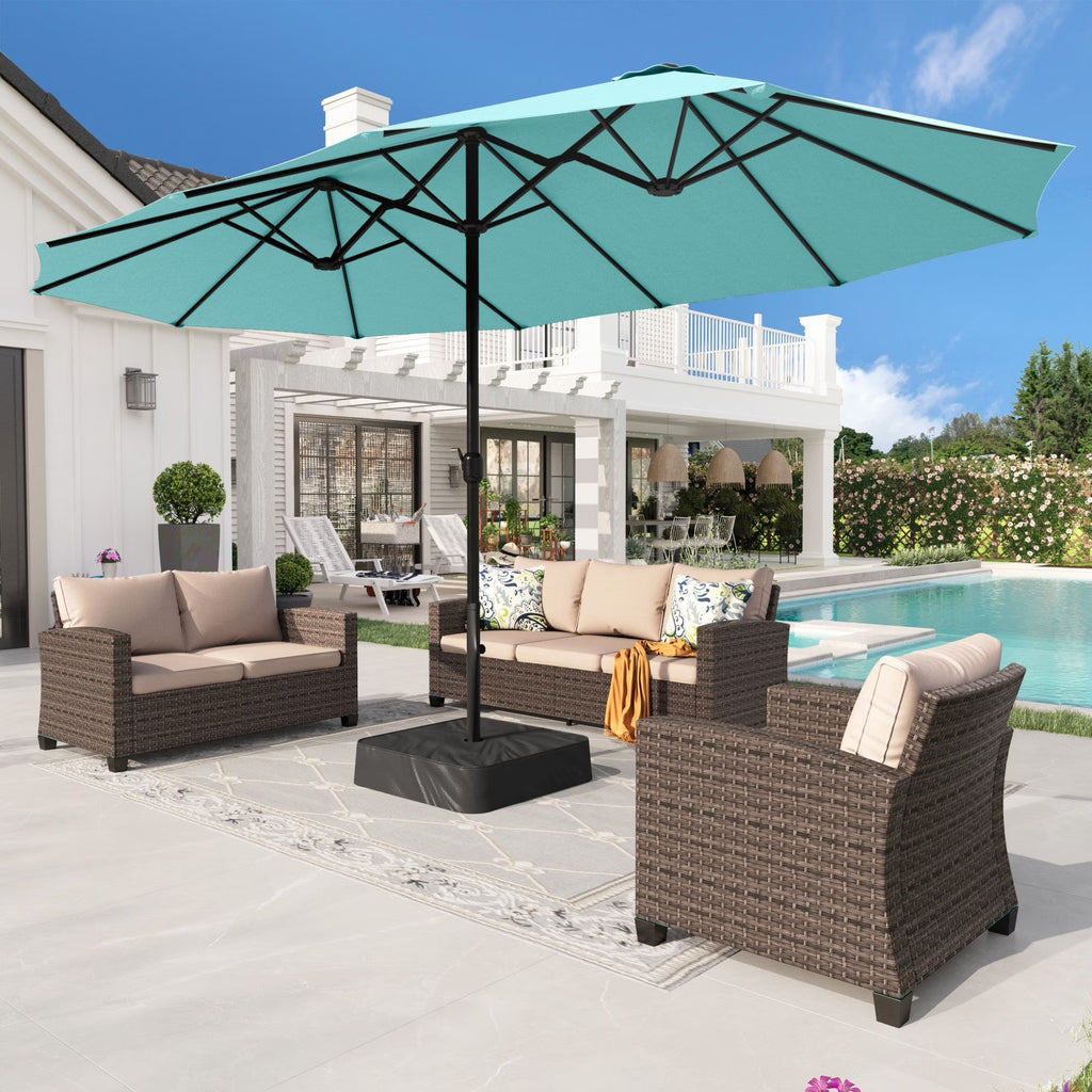 2026 NewAlpha Joy 15ft Outdoor Patio Umbrella Extra-Large Double-Sided Garden Umbrella with Crank Handle and Base - Smoky Gray