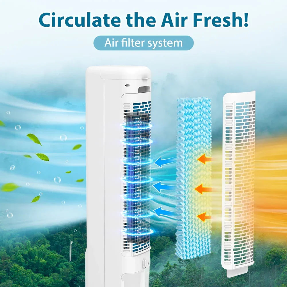 2026 New3-in-1 Evaporative Air Cooler LifePlus Portable Tower Cooling Fan Oscillating Swamp Cooler 41.5" White