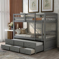 2026 NewTwin-Over-Twin Bunk Bed with 3 Storage Drawers, Twin Bunk Bed Frame with Ladder & Safety Rail, Pinewood Trundle Bunk Bed for Teen Bedroom, Guest Room Furniture, Can be Convertible to 2 Beds, Gray