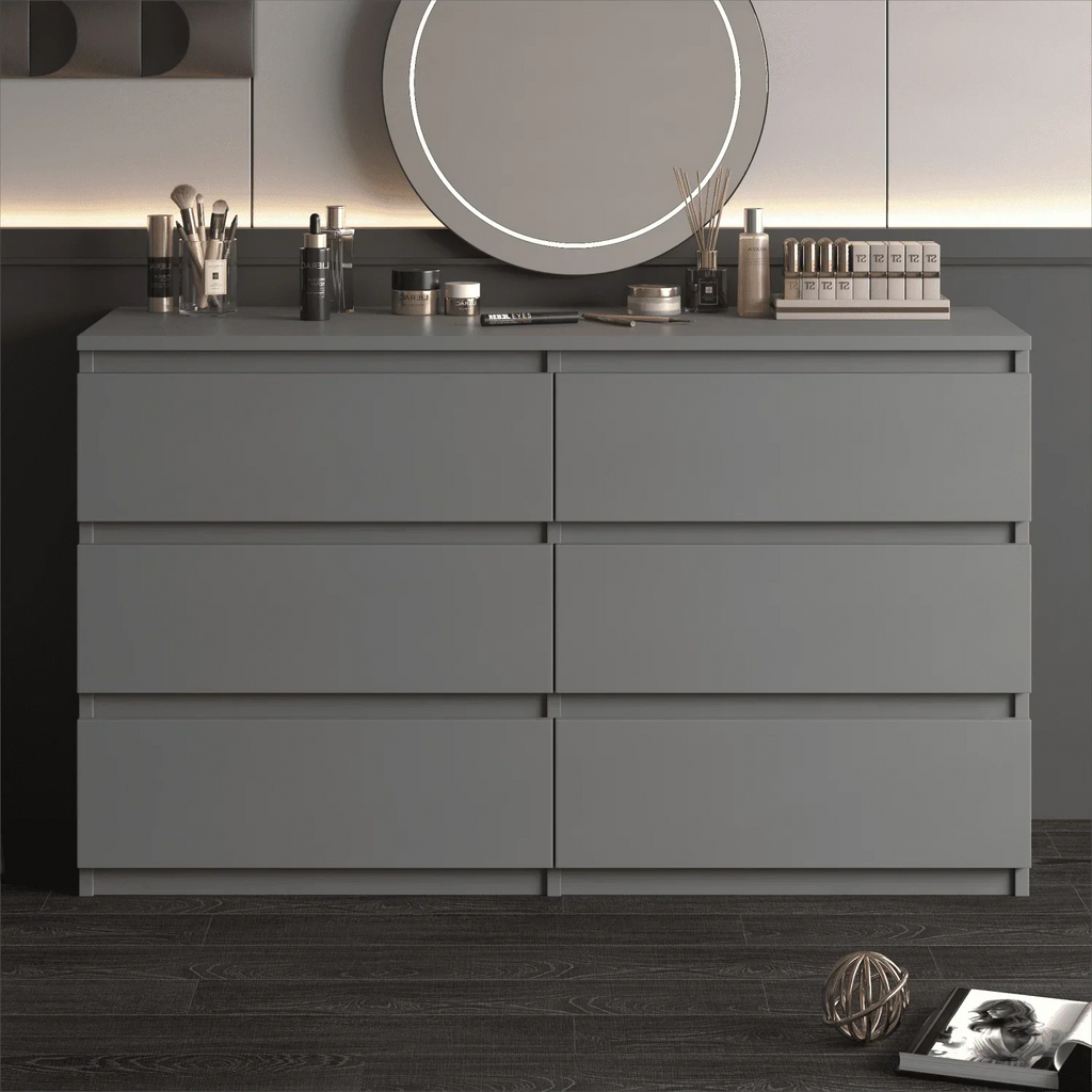 2026 NewResenkos Modern Mid Century 6 Drawer Wide Dressers Chests for Bedroom, Chest of Drawer Organizer Grey