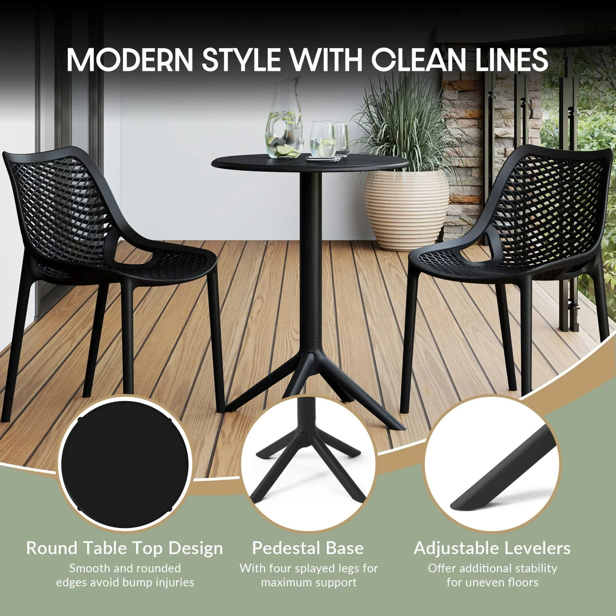 2026 NewWestinTrends Playa 3-Piece Outdoor Resin Patio Bistro Set with Stackable Patio Dining Side Chairs, Olive Green