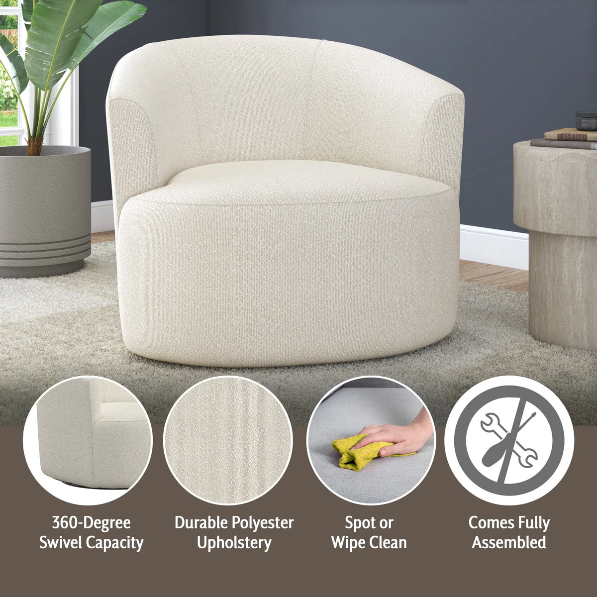 2026 NewMainstays Boucle Swivel Accent Chair, Taupe