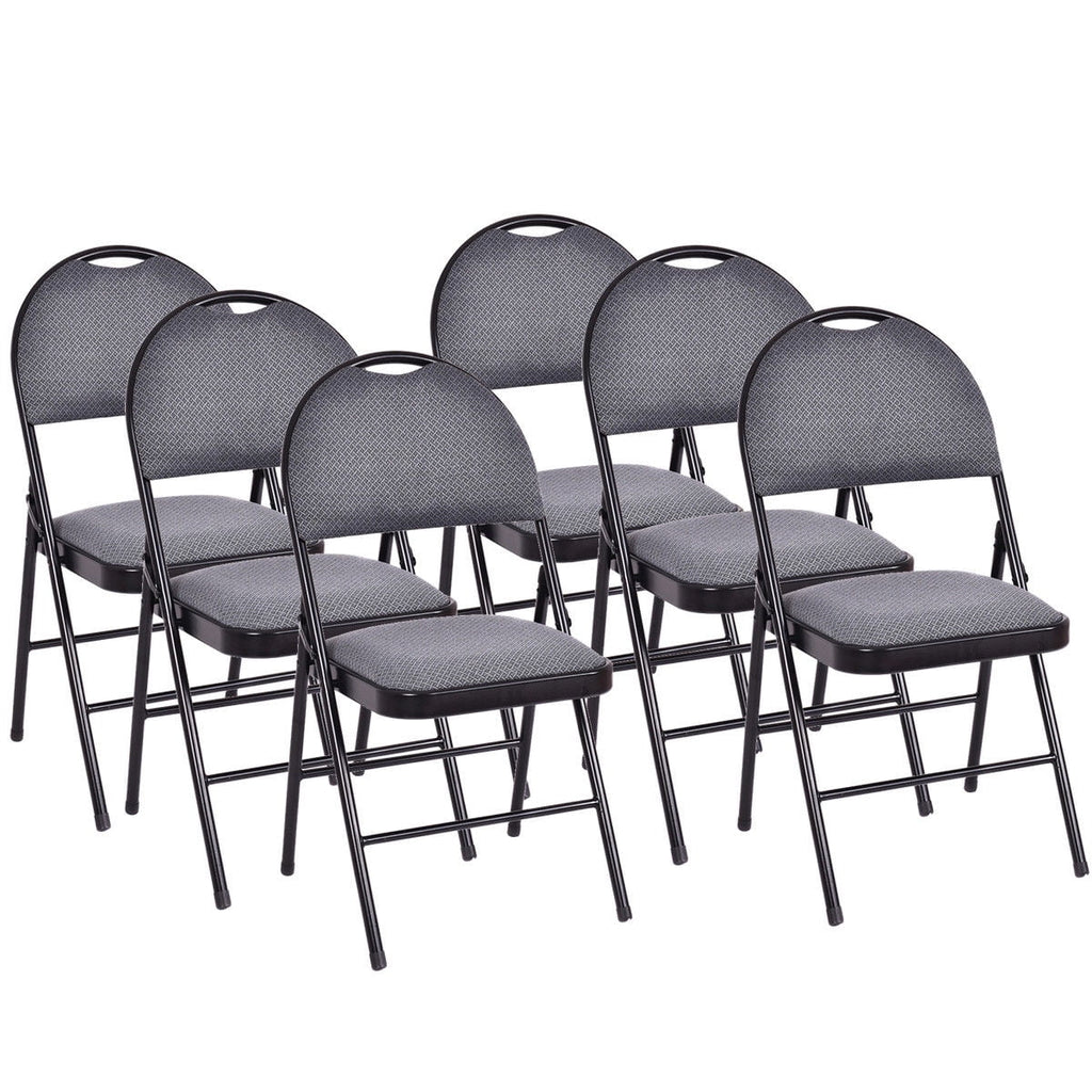2026 NewCostway Set of 6 Folding Chairs Fabric Upholstered Padded Seat Metal Frame Home Office Beige