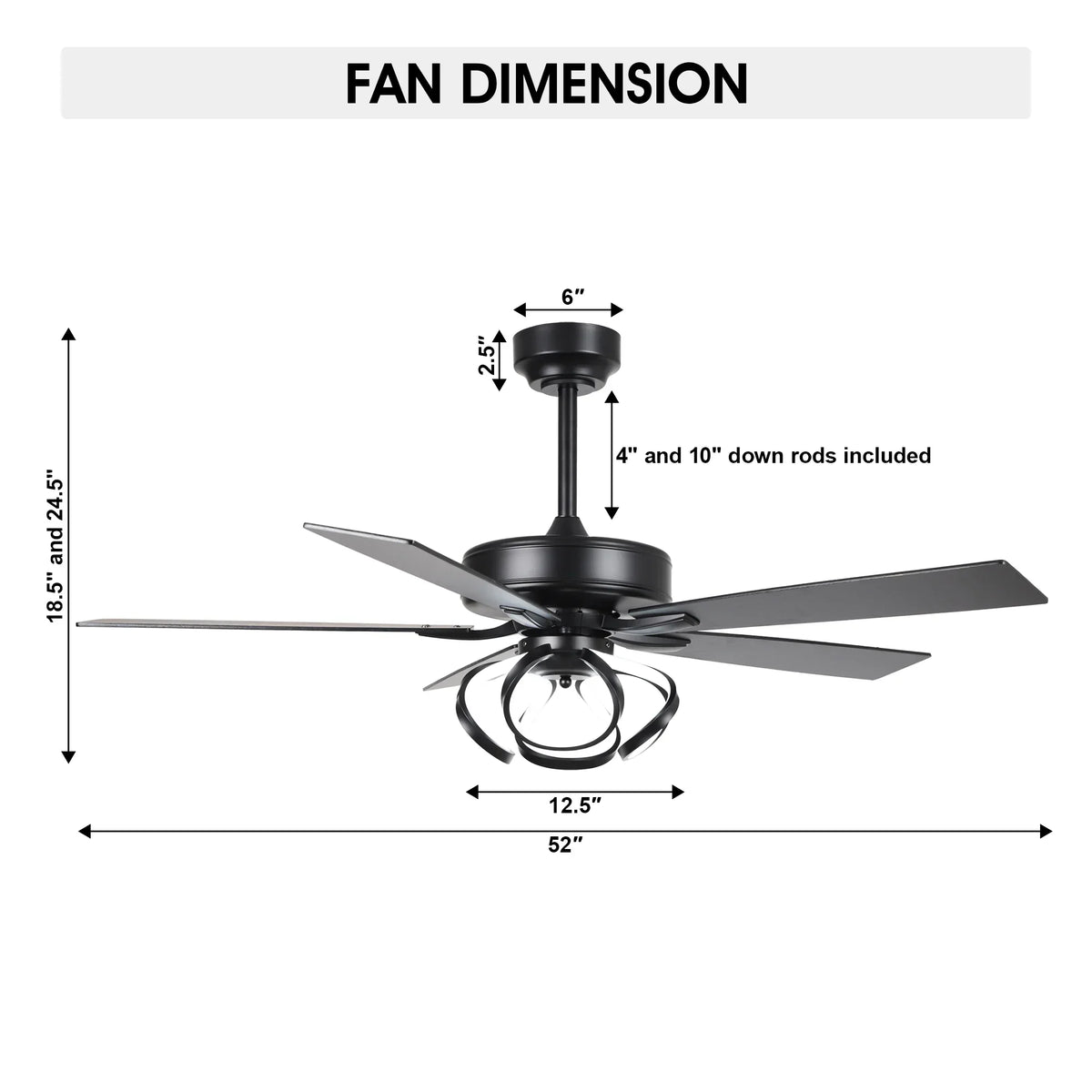 2026 NewParrot Uncle 52-Inch Contemporary Chrome Ceiling Fan with Integrated LED Lights and Remote Control