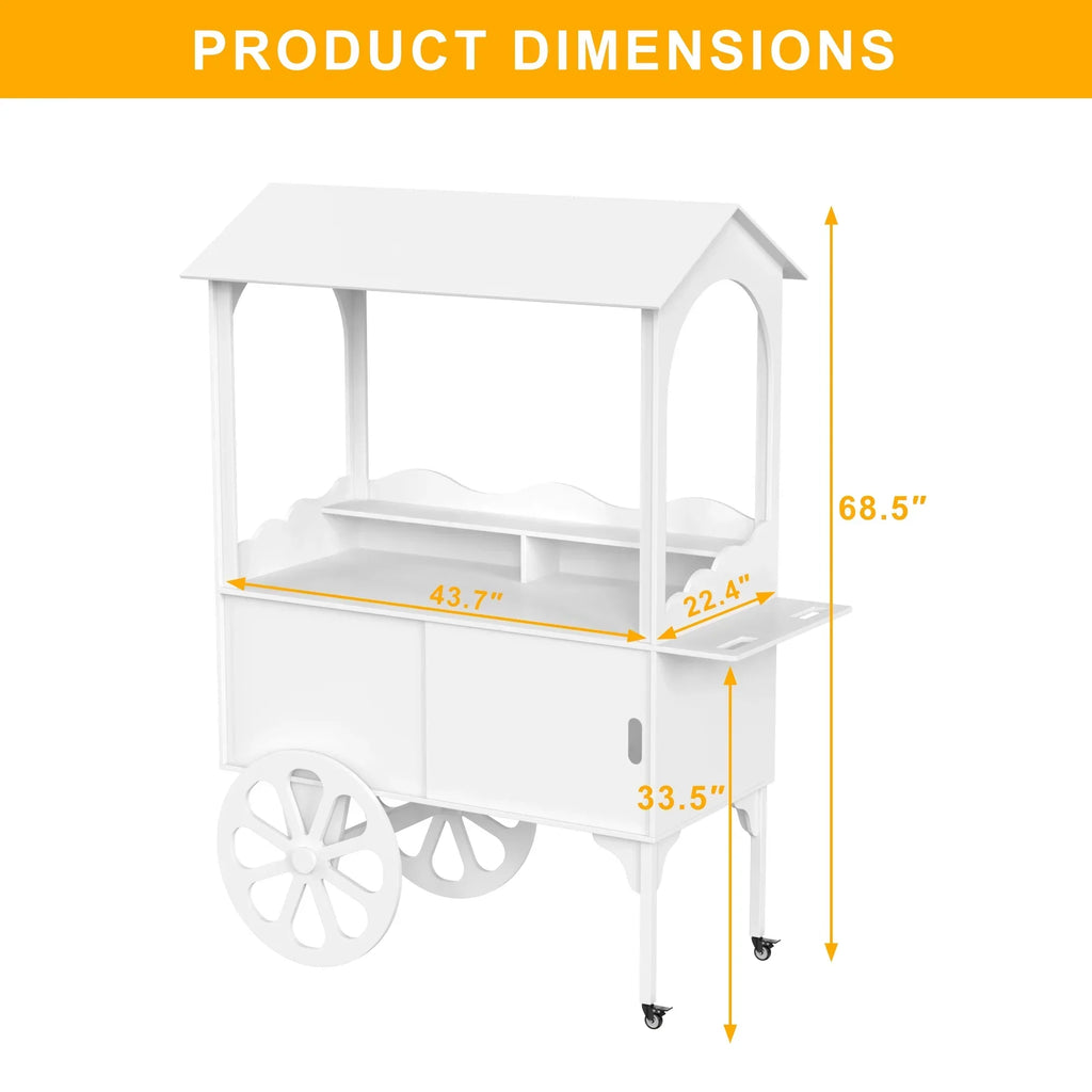 2026 NewCandy Cart with Wheels for Party，Wood Dessert Cart with Storage Cabinet