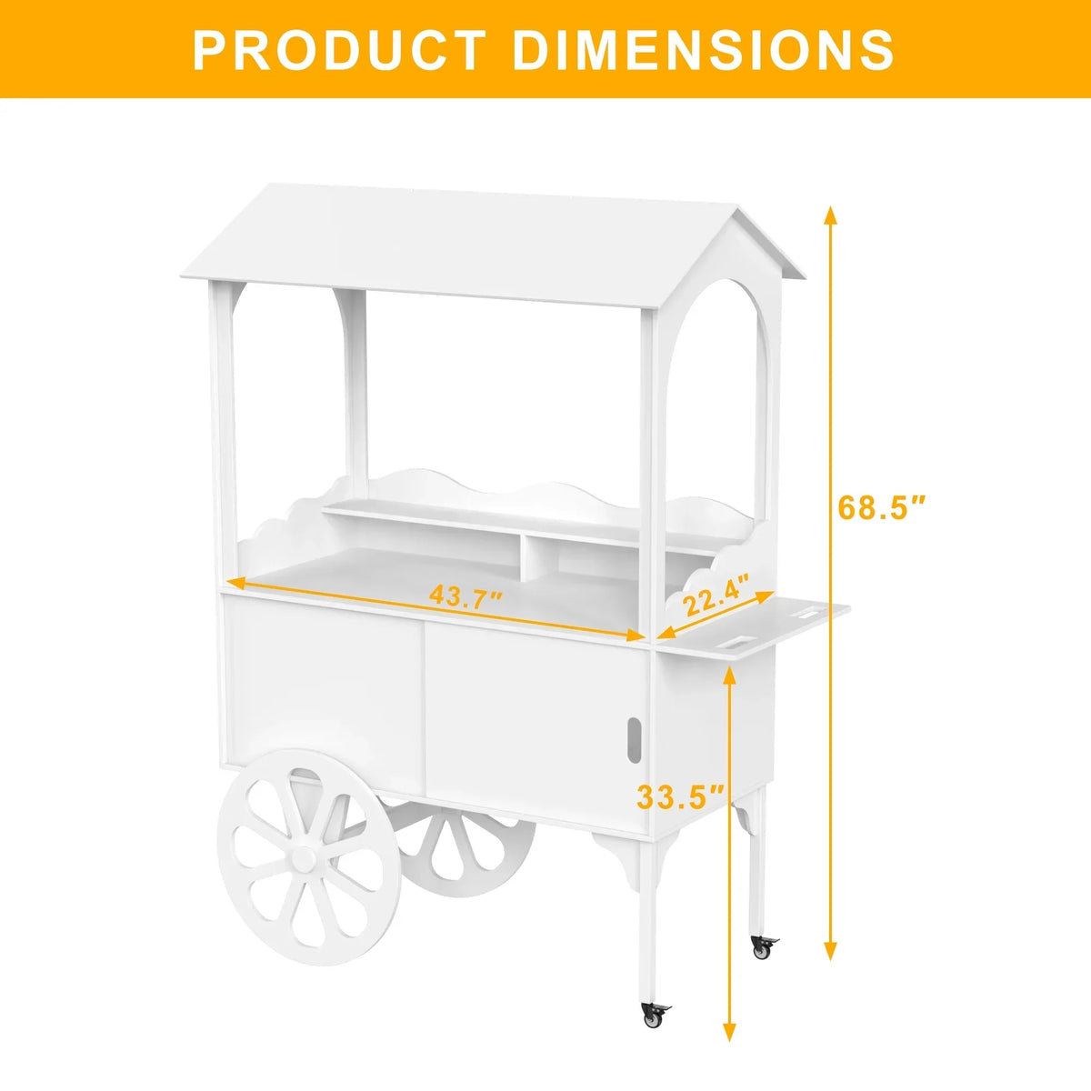 2026 NewCandy Cart with Wheels for Party，Wood Dessert Cart with Storage Cabinet