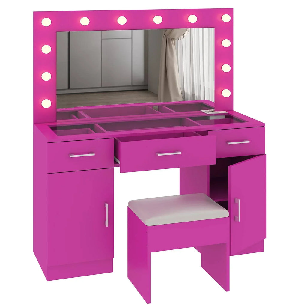 2026 NewKtaxon Large Makeup Vanity, Vanity Table Set w/ Visible Glass Top w/ Charging Station, White