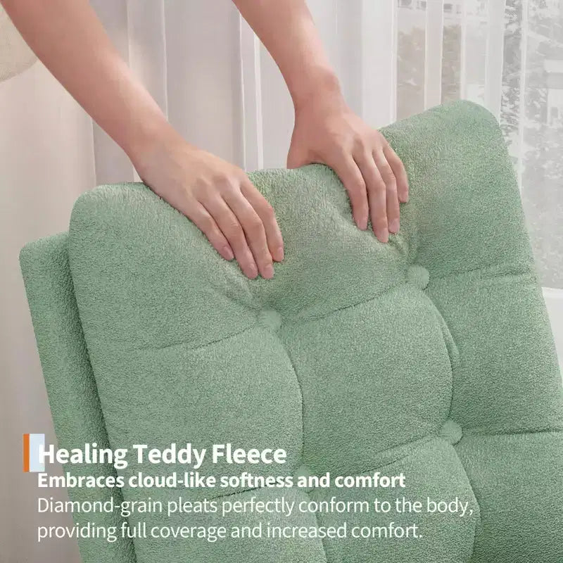 2026 Sillón mecedora deslizante tapizado con bolsillo lateral, estructura de madera, 1 plaza