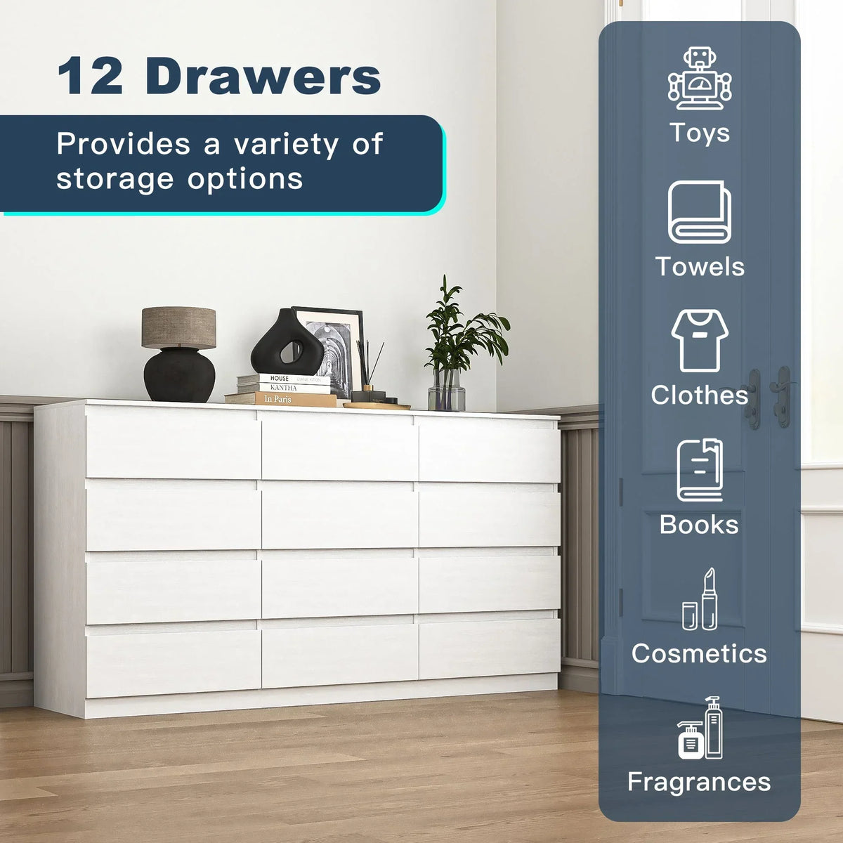 2026 NewResenkos Modern Mid Century 6 Drawer Wide Dressers Chests for Bedroom, Chest of Drawer Organizer Grey