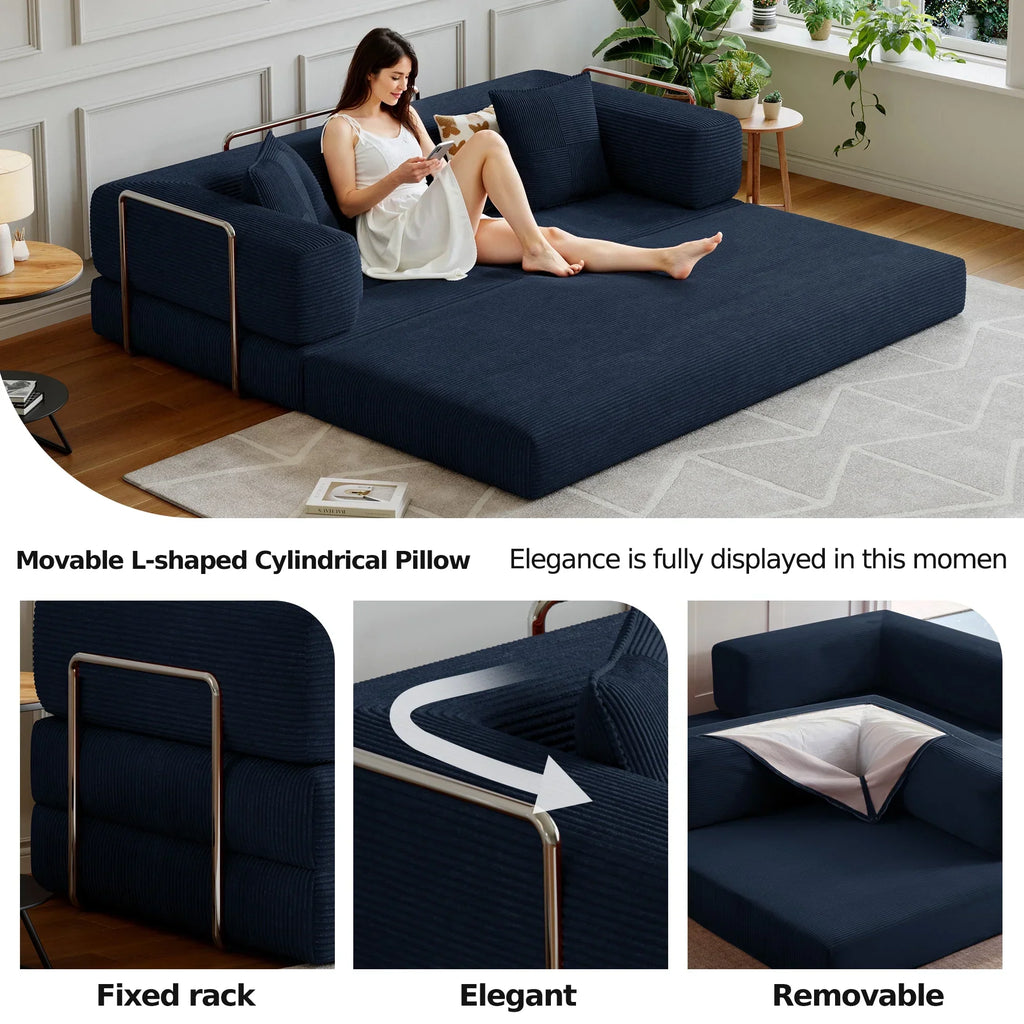 2026 NewConvertible Sleeper Sofa Bed,Compressed Floor Boneless Couch,Modular Modern Corduroy Sofa for Living Room Bedroom -with Fixed-Shape Frame and Support Armrest,Easy Assembly(Green)