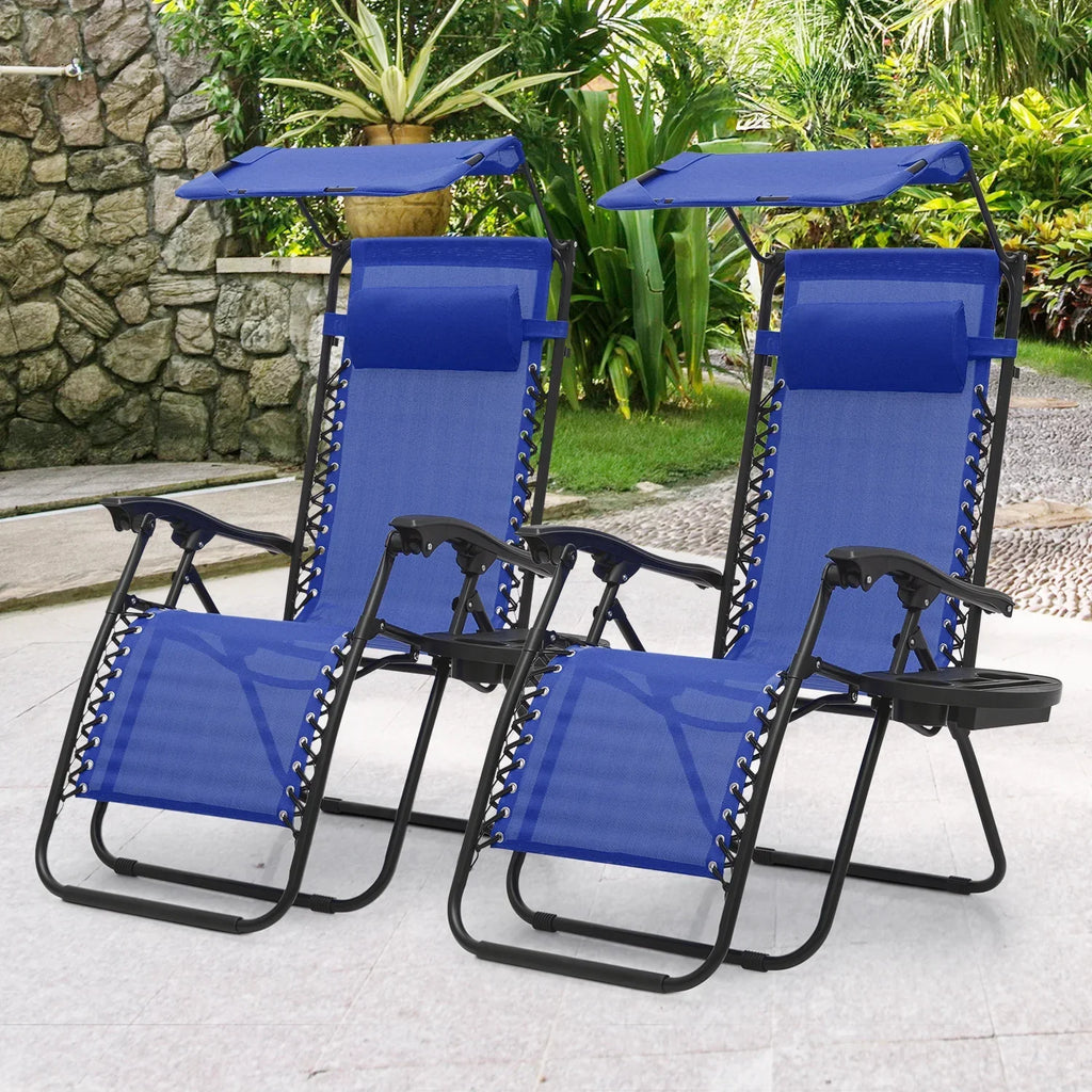 2026 NewMoNiBloom Zero Gravity Chairs Set of 2, Folding Outdoor Patio Beach Recliner with Canopy Shade & Headrest, Black