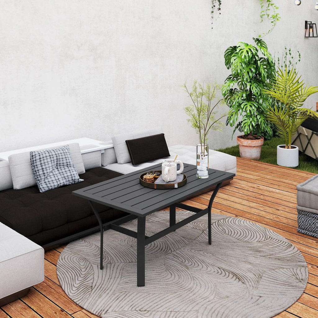 2026 NewOutsunny Outdoor Coffee Table, All-Weather Rectangle Patio Coffee Table with Slatted Tabletop for Outside, Patio, Brown