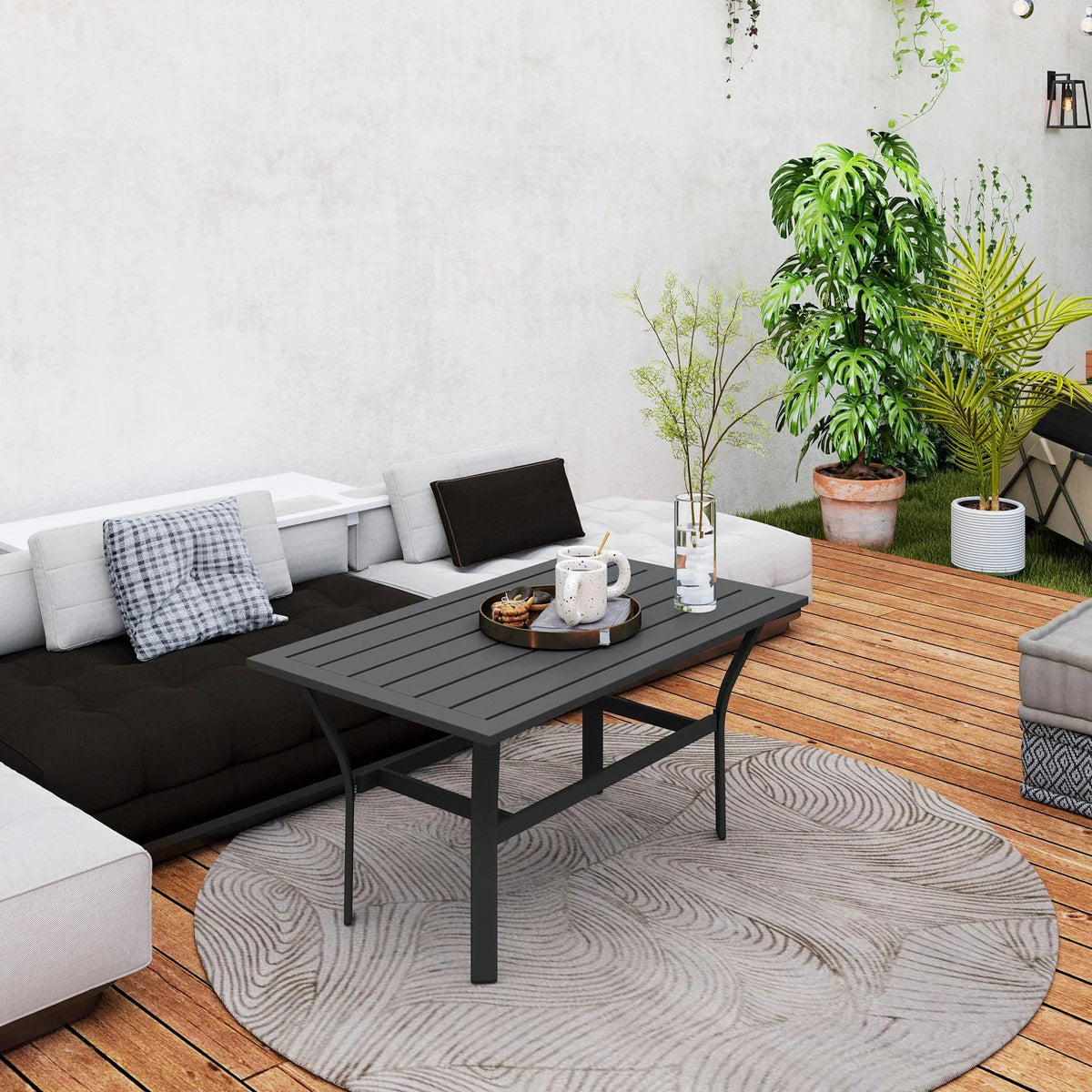 2026 NewOutsunny Outdoor Coffee Table, All-Weather Rectangle Patio Coffee Table with Slatted Tabletop for Outside, Patio, Brown