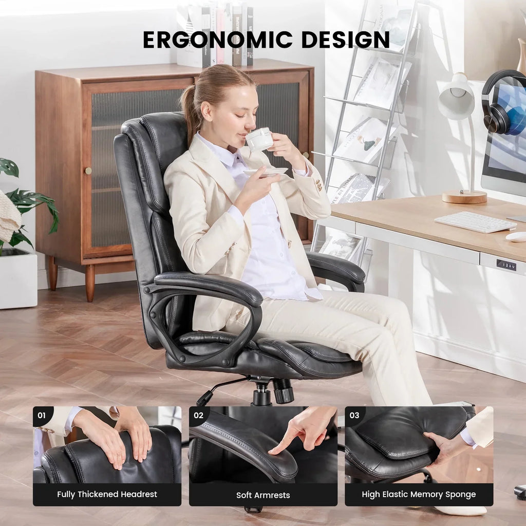 2026 NewMainstays Executive Ergonomic High Back Leather Home Office Desk Chair, Black