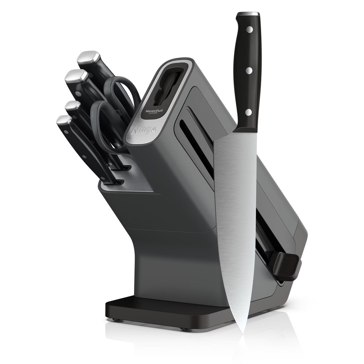 2026 NewNinja NeverDull 14-Piece Stainless Steel Essential Knife System with Built-in Sharpener, K12014 Black/Gray
