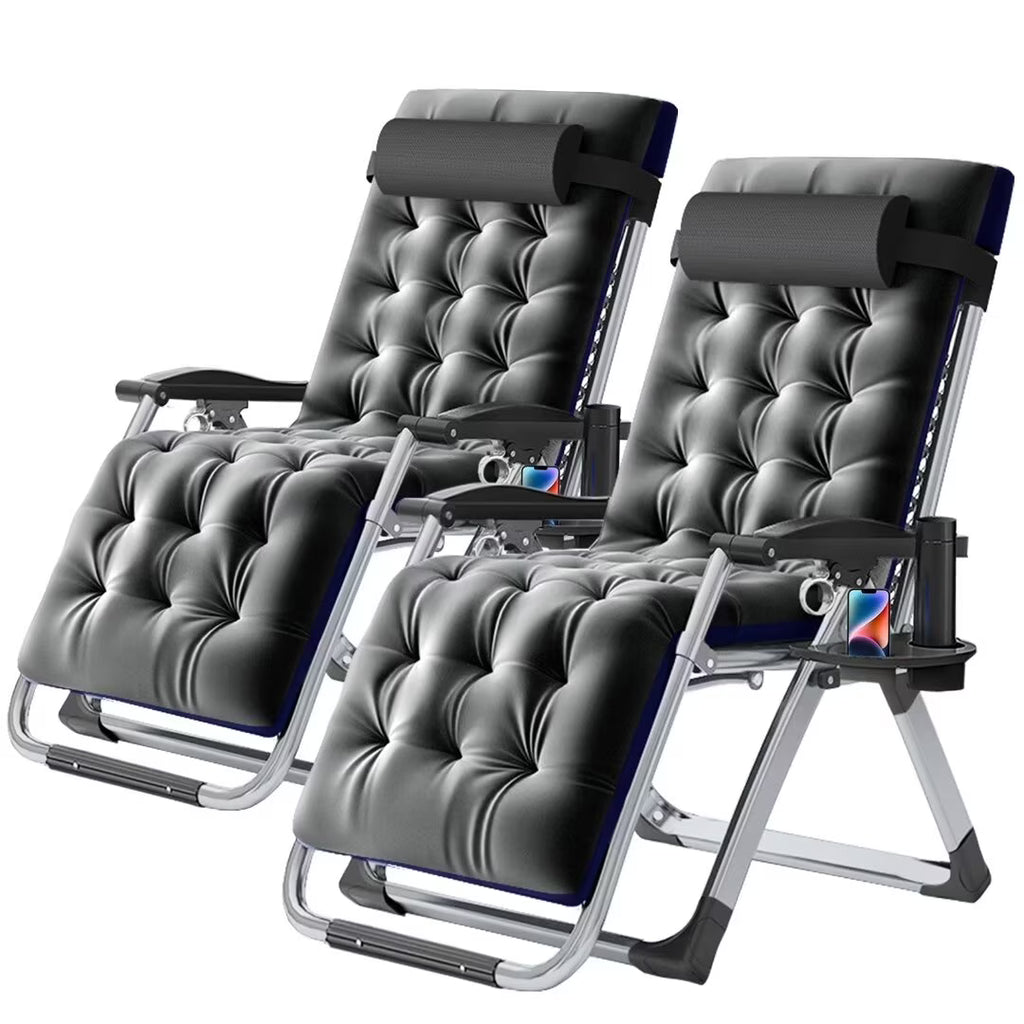 2026 NewNAIZEA 2 Pack Zero Gravity Chair, Foldable Portable Lawn Recliner with Cushion, Headrest, Cup Holder, Black