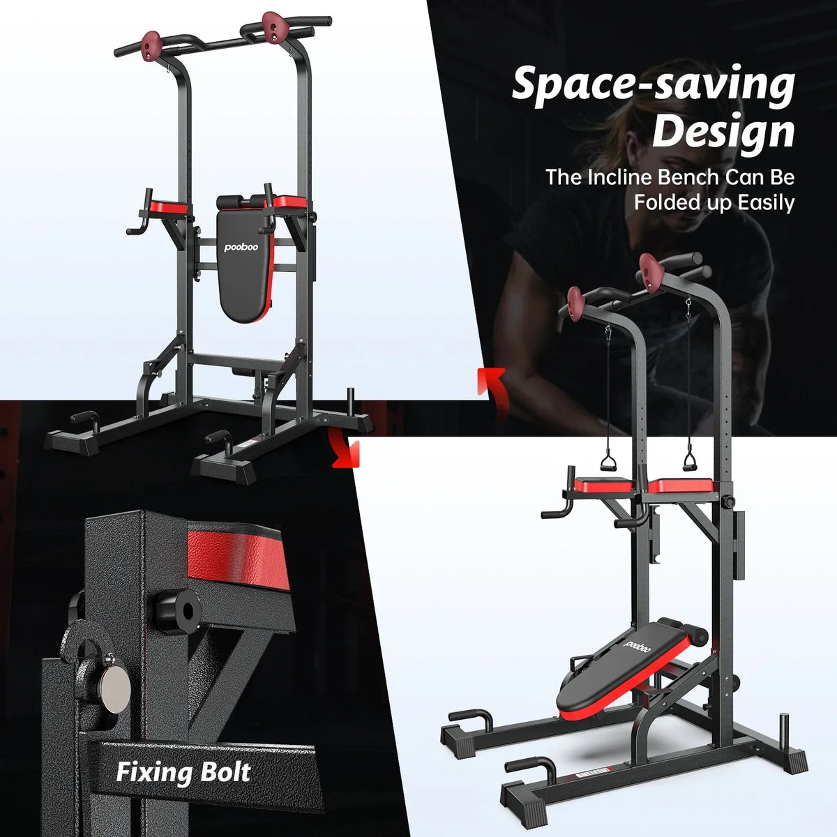2026 NewLNOW Multifunction Power Tower Pull up Bar Dip Station Power Rack with Adjustable Backrest for Home Gym Strength Training Workout Equipment Max Weight 480lbs