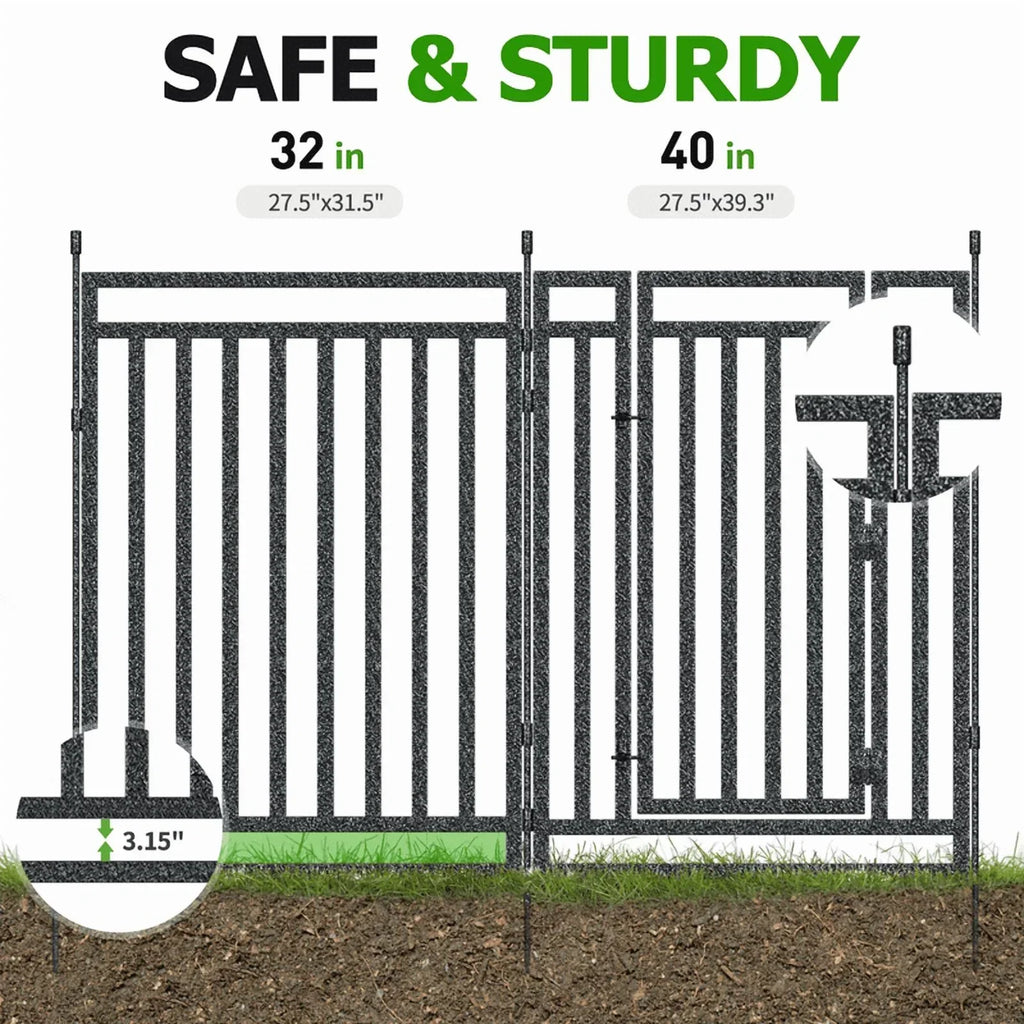 2026 NewPetorldog Decorative Garden Fence, 72ft x 40in, 28 Panels + 4 Gates, No Dig Metal Dog Fence for Yard | Black-Silver