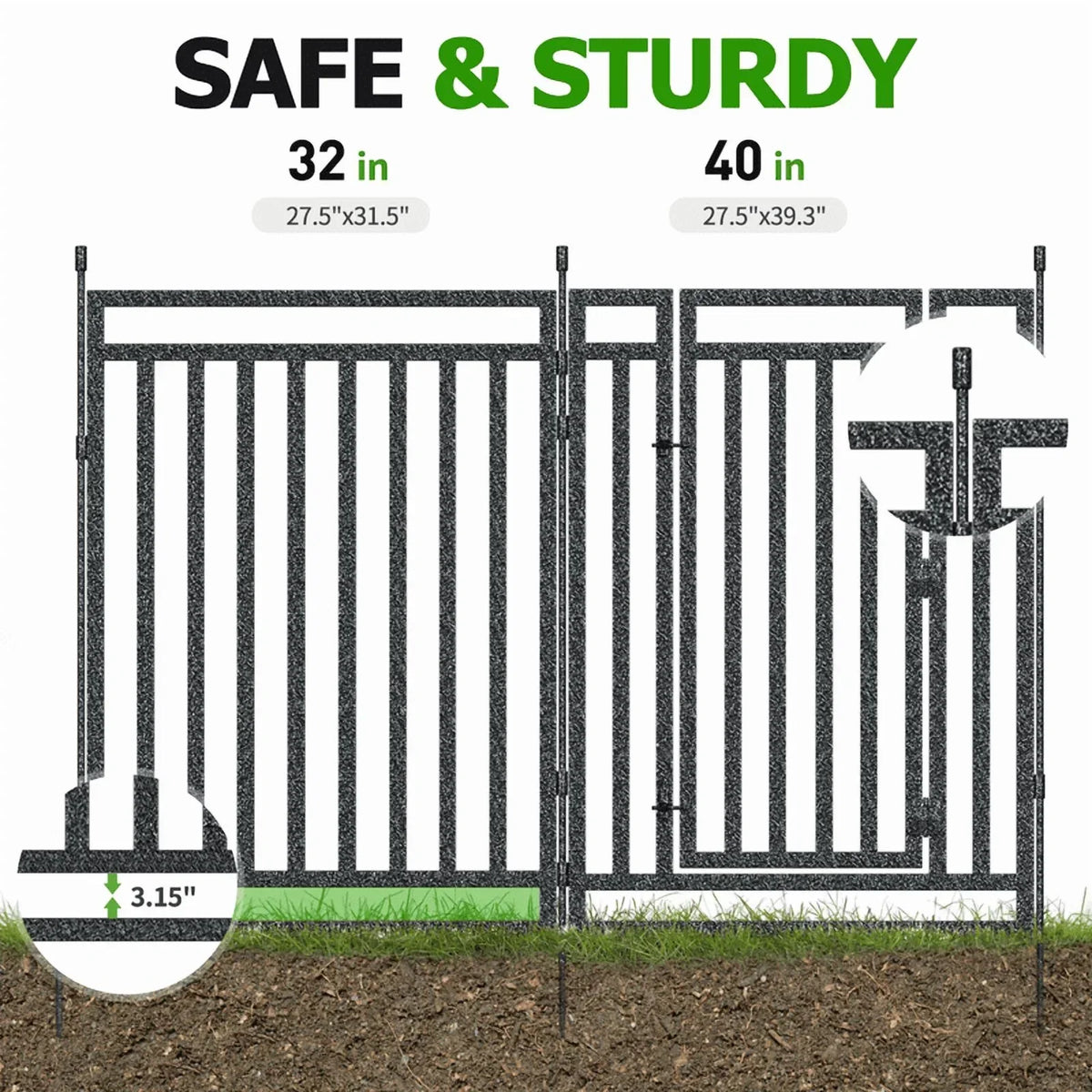 2026 NewPetorldog Decorative Garden Fence, 72ft x 40in, 28 Panels + 4 Gates, No Dig Metal Dog Fence for Yard | Black-Silver