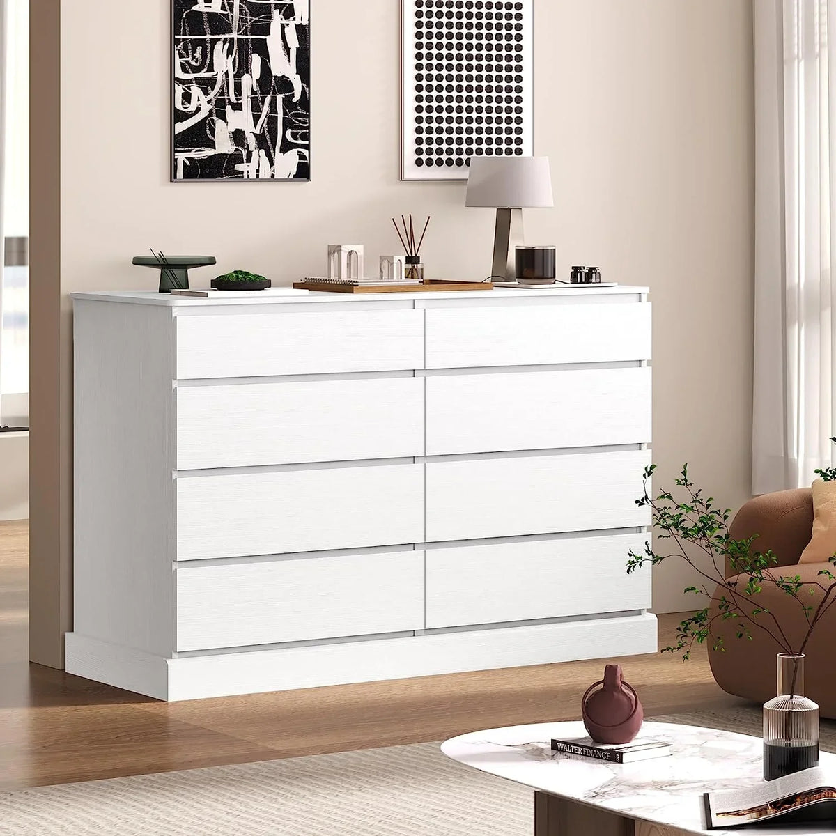 2026 New8 Drawers Double Dresser Wooden Black Chest of Drawers for Bedroom, Large Storage Cabinet for Home Living Room