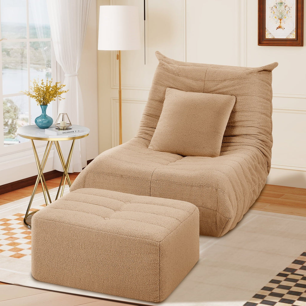 2026 NewVFD Bean Bag Chairs for Adults, Beanbag Chair with Ottoman Lounge Sofa Memory Foam Comfy Reading Chair for Bedroom & Living Room, Lazy Floor Sofa Couch
