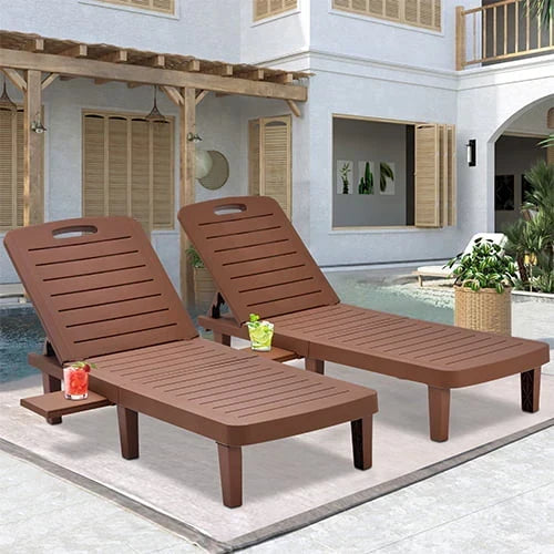 2026 NewPatio Lounge Chair Set of 2, Adjustable Chaise with Side Table, Outdoor Lounger Recliner for Poolside, Patio, Backyard, Wood Texture Design | Waterproof | Easy to Assemble | Max Weight 330 lbs White