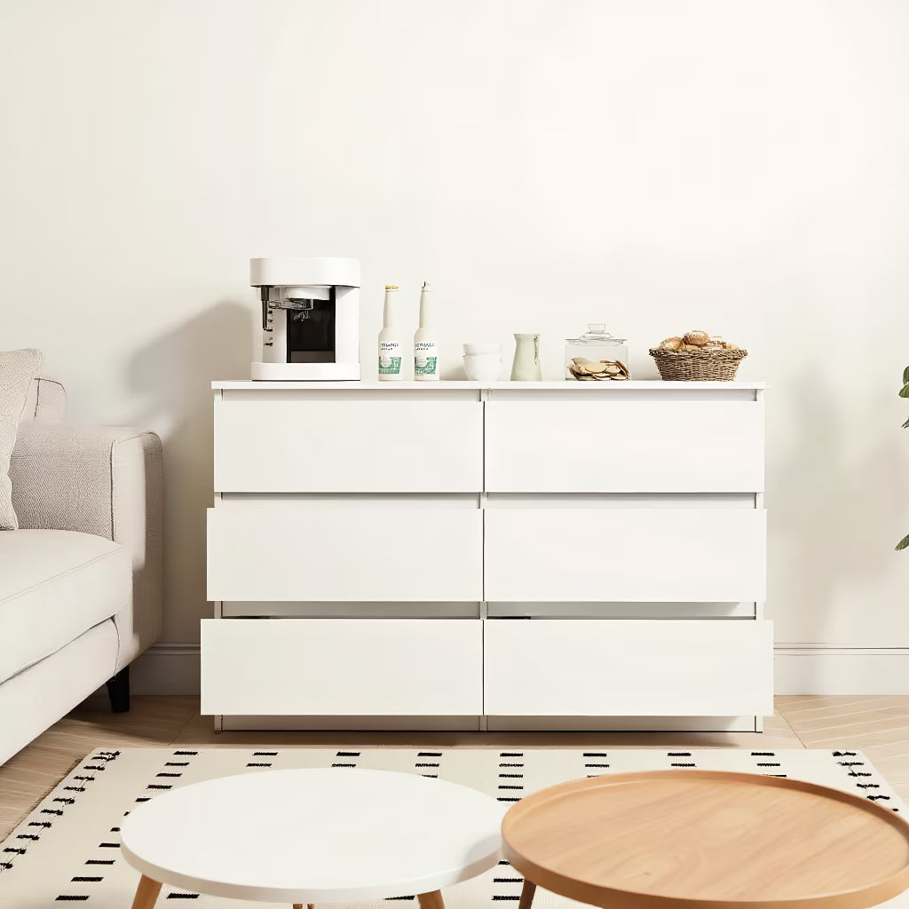 2026 NewKadyn Modern 6 Drawer Dresser Wood Cabinet,Dresser for Bedroom, Kitchen Storage Cabinet with Drawers, Chest of Drawers(Black)