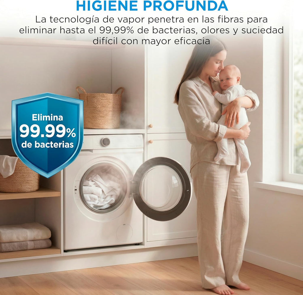 2026 Midea Lavadora de carga frontal 8 kg, 1950 W, 1350 rpm, motor Inverter, 15 programas, HealthGuard, lavado rápido, vapor y modo Eco
