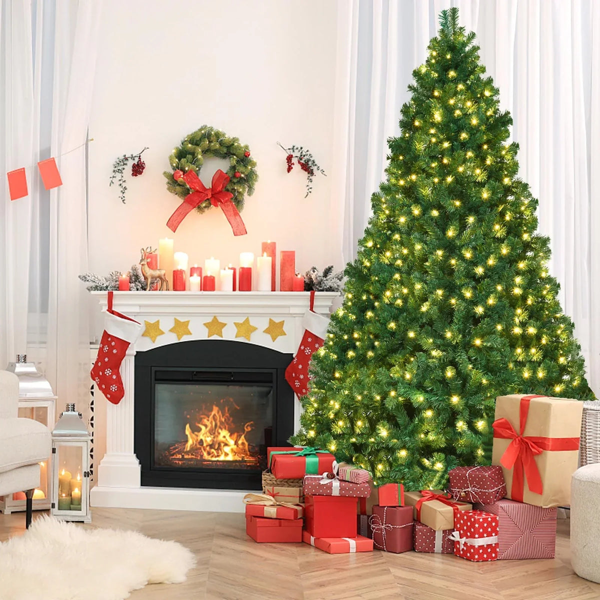 2026 NewVebreda 6FT Pre-Lit Artificial Christmas Tree with 300 Warm White LED Lights, Hinged Branch Design, Eco-Friendly PVC Needles & Foldable Metal Stand for Home, Office & Holiday D"cor