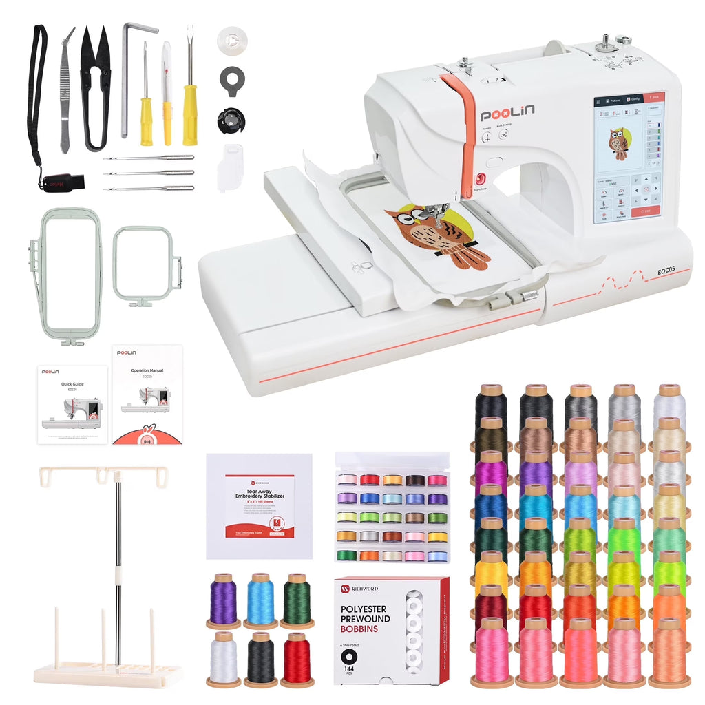 2026 NewPoolin EOC05 Embroidery Machine 4x9.25" Area, 7" Touch Screen with kit