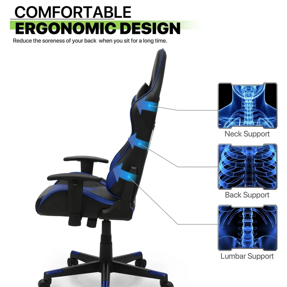 2026 NewMagshion Ergonomic Gaming Chair, Comfortable Gaming Chair, Computer Chair Leather Desk Chair Adjustable Swivel Gaming Office Chair, Blue