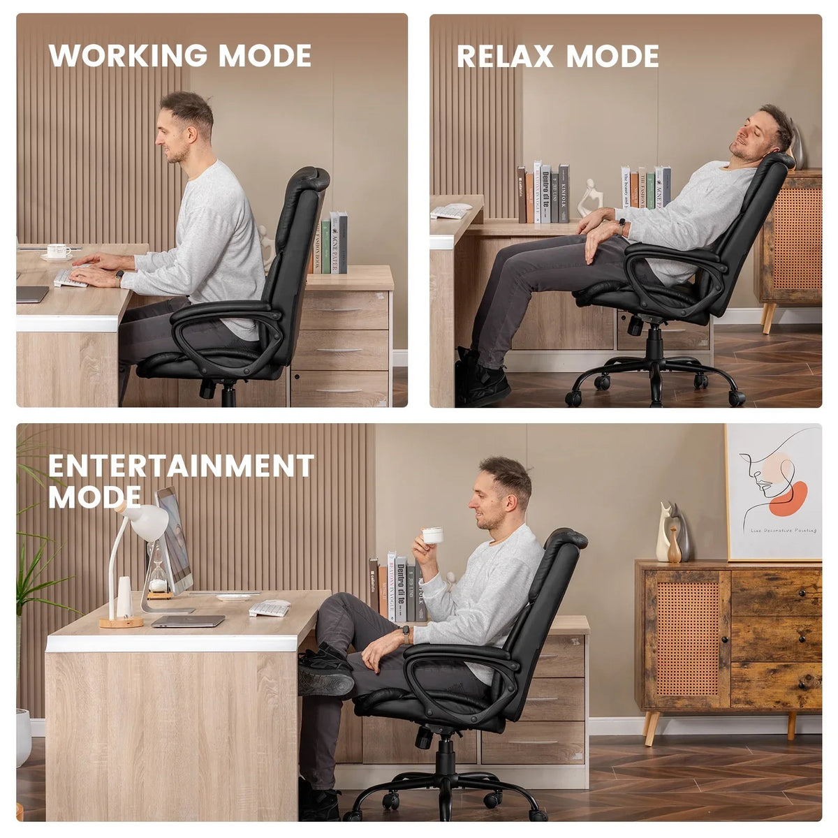 2026 NewMainstays Executive Ergonomic High Back Leather Home Office Desk Chair, Black