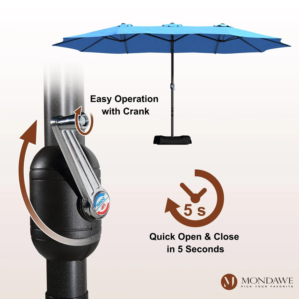 2026 NewMondawe 15ft Patio Umbrella Rectangular Outdoor Market Umbrella with Base and LED Lights Beige