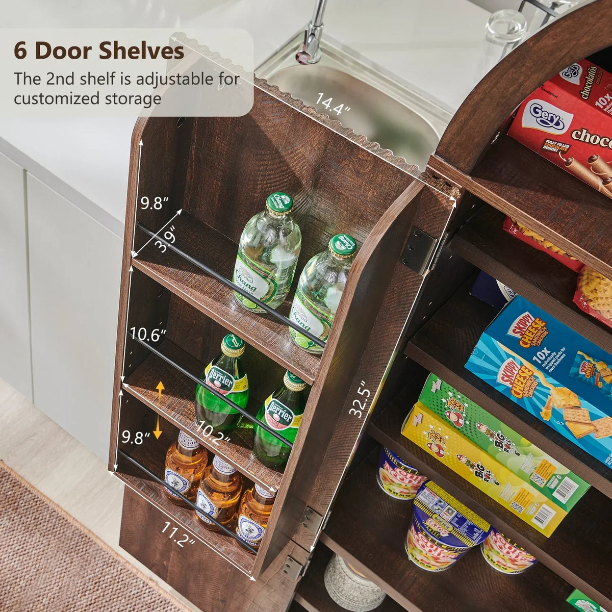 2026 NewIFGET 71" Tall Arched Kitchen Pantry Storage Cabinet, Large Storage Cabinet with Adjustable Shelves, Pantry Cabinet for Kitchen, Dining Room