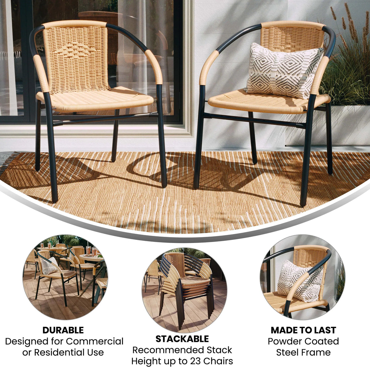 2026 NewEmma + Oliver Indoor/Outdoor Stacking Rattan Restaurant Patio Chairs, Set of 2, Gray