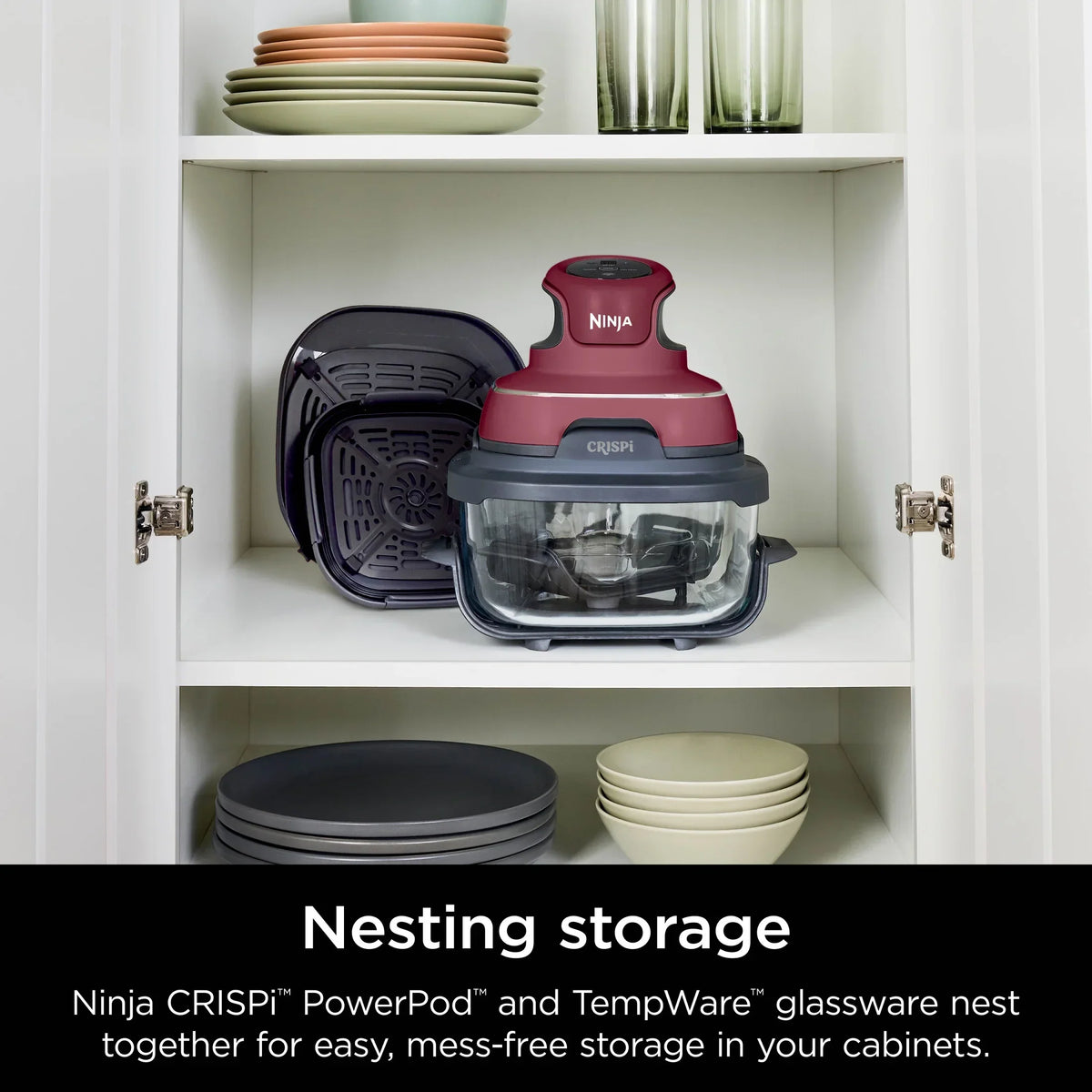2026 NewNinja Crispi 3-in-1 Portable Glass Air Fryer Cooking System, 1500W, 4-Qt & 5-Cup TempWare Glass Containers with Storage Lids, Microwave, Freezer & Dishwasher Safe, White, FN100WH