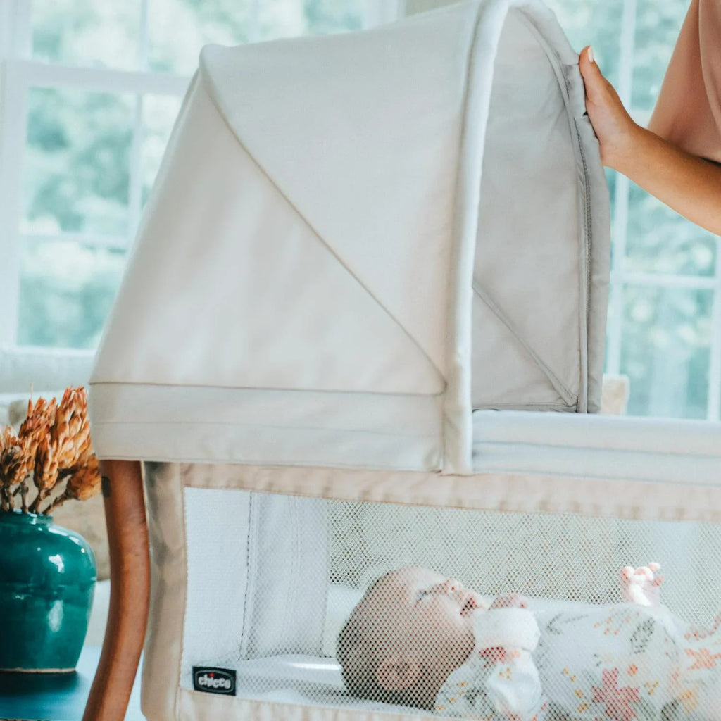 2026 NewChicco LullaGo Anywhere LE Portable Bedside Bassinet with Removable Canopy - Serene (Beige). New