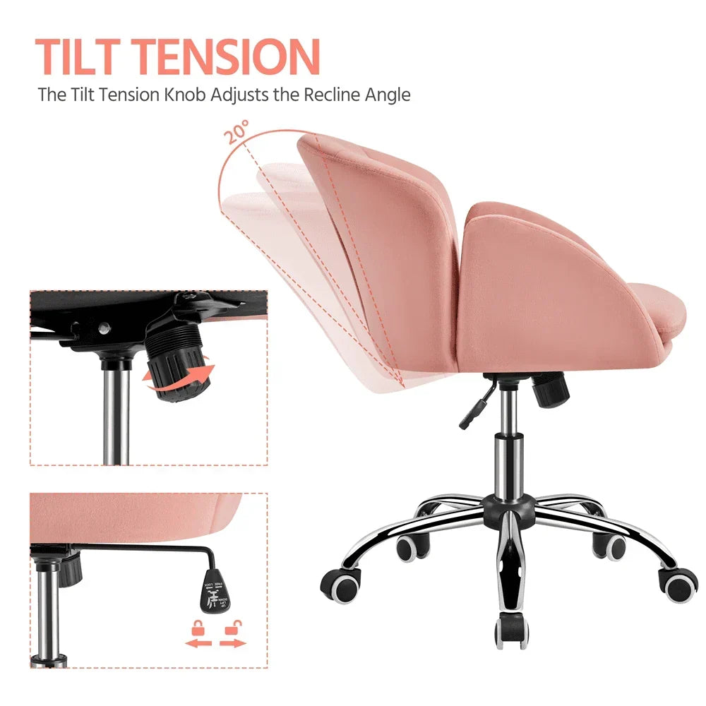 2026 NewYaheetech Modern Vanity Chair Swivel Rolling Chair with Armrests, Pink