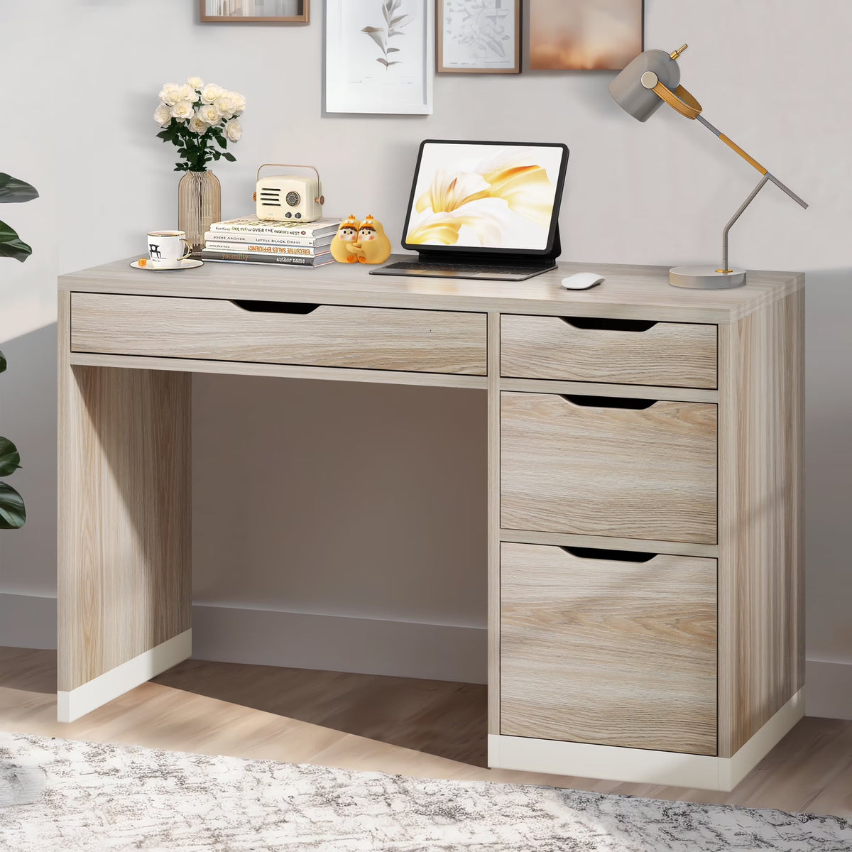 2026 NewDreamCurship White Desk with Drawers, Modern Computer Desk with File Drawers, Home Office Study Writing Desk with Storage, White