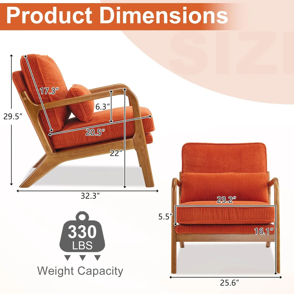 2026 NewKtaxon Accent Chair Corduroy Upholstered Armchair, Reading Club Chair with Pillow and Solid Wood Frame for Living Room Bedroom Furniture Off White