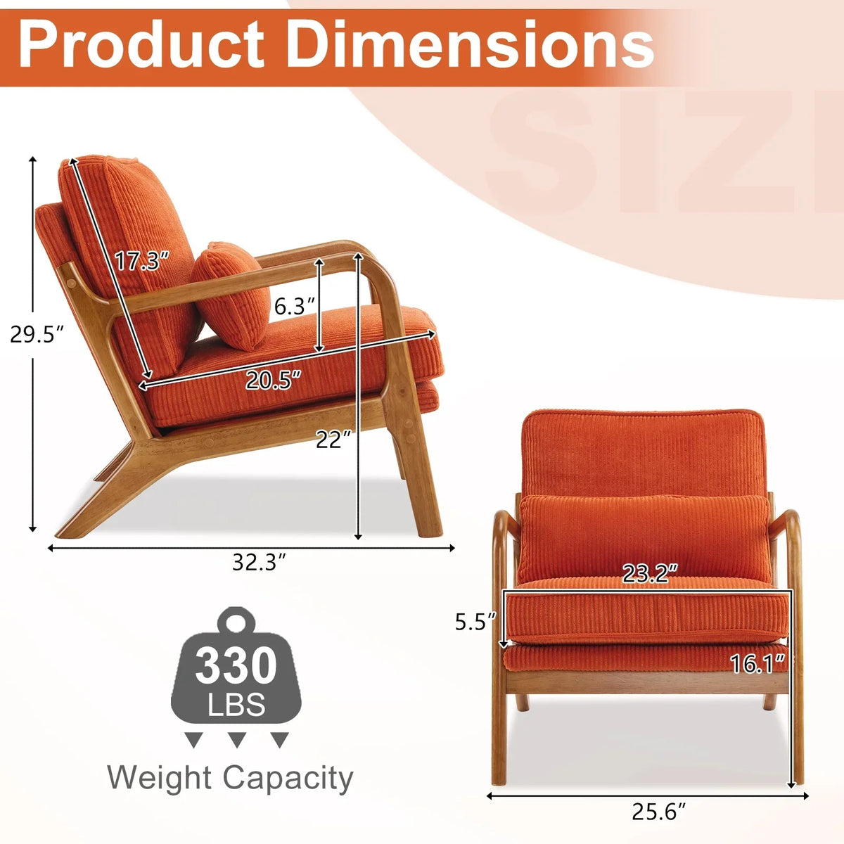 2026 NewKtaxon Accent Chair Corduroy Upholstered Armchair, Reading Club Chair with Pillow and Solid Wood Frame for Living Room Bedroom Furniture Off White