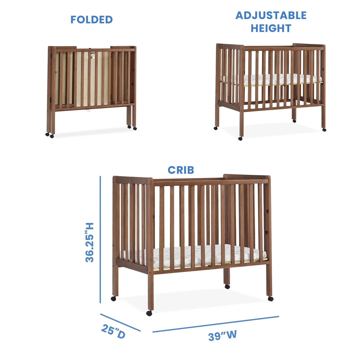 2026 NewDelta Children Lee Portable Folding Mini Crib with 1.5-Inch Mattress - Greenguard Gold Certified, Bianca White