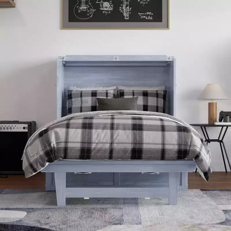 2026 Cama abatible tipo arcón con colchón Twin XL, azul/blanco, 1 plaza