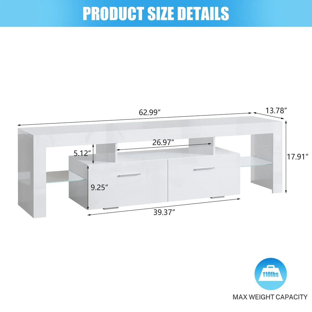 2026 NewPAPROOS TV Stand for TVs up to 70", High Gloss TV Cabinet with LED Light, Modern TV Console Table with Storage Drawers, Media Television Stand Entertainment Center, White